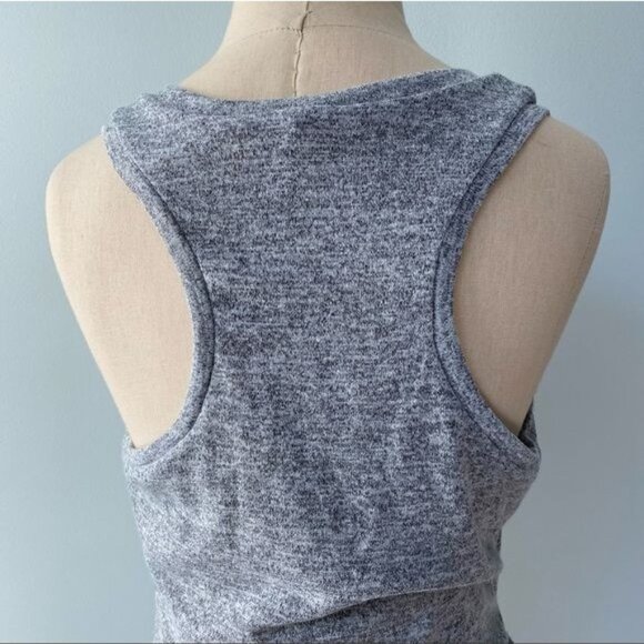 Express Fringe Ruched Racerback Heathered Gray Dress - Picture 8 of 12